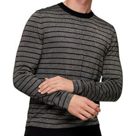 TOPMAN Mens Black & Silver Metallic Stripe Crew Neck Knitted Jumper / Sweater - Picture 1 of 2
